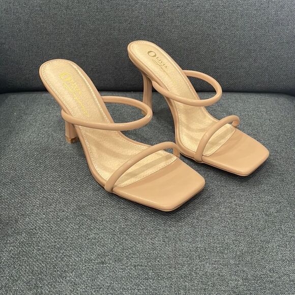 NEW Olivia Jaymes Women's Open Toe Camel Strap High Heel Sandal - Picture 1 of 9